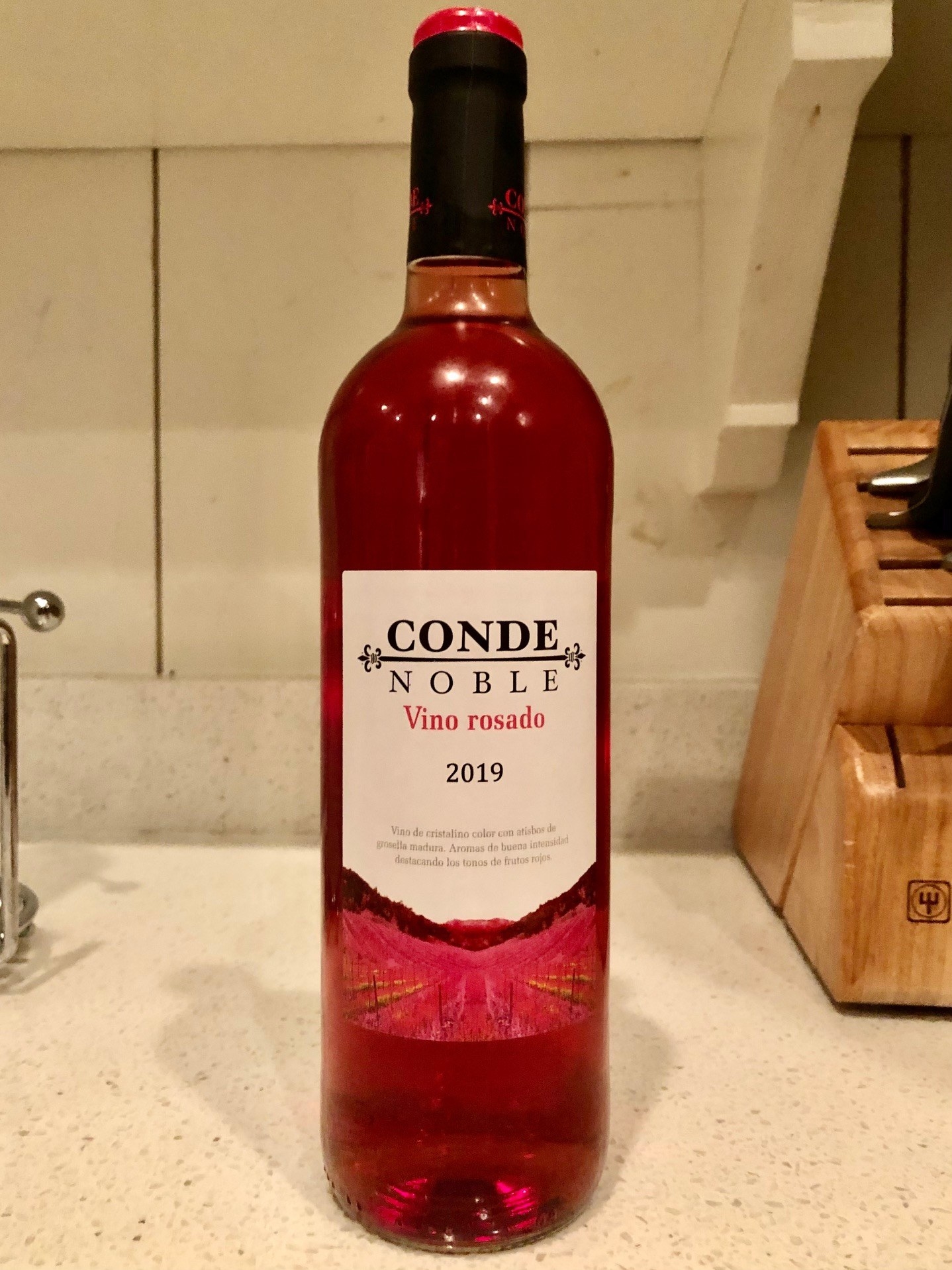 Bottle of pink Rosado wine