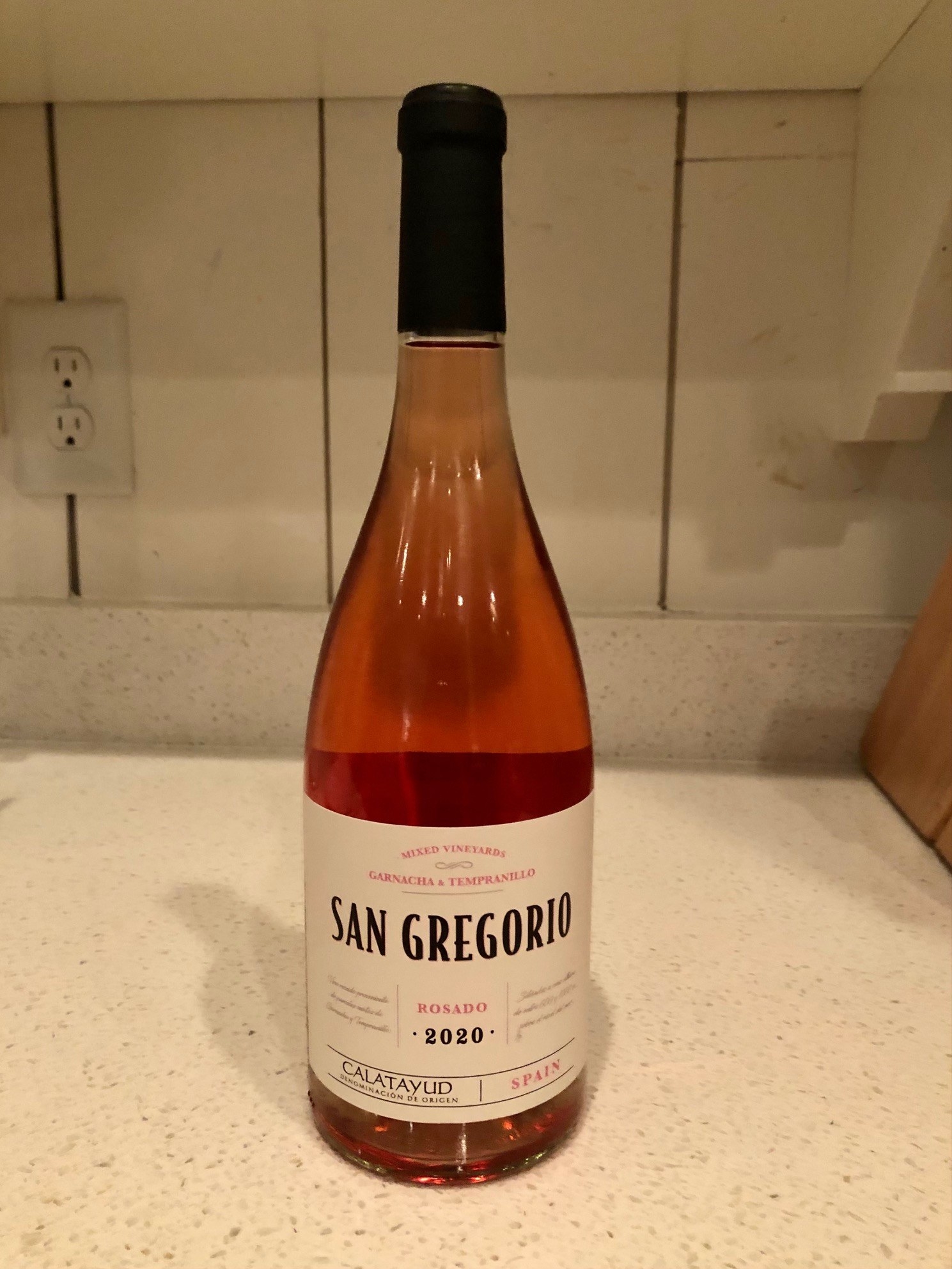 Bottle of pink Rosado wine