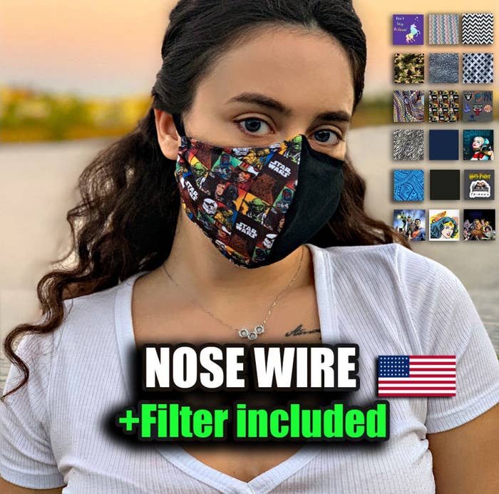 A model wearing the mask
