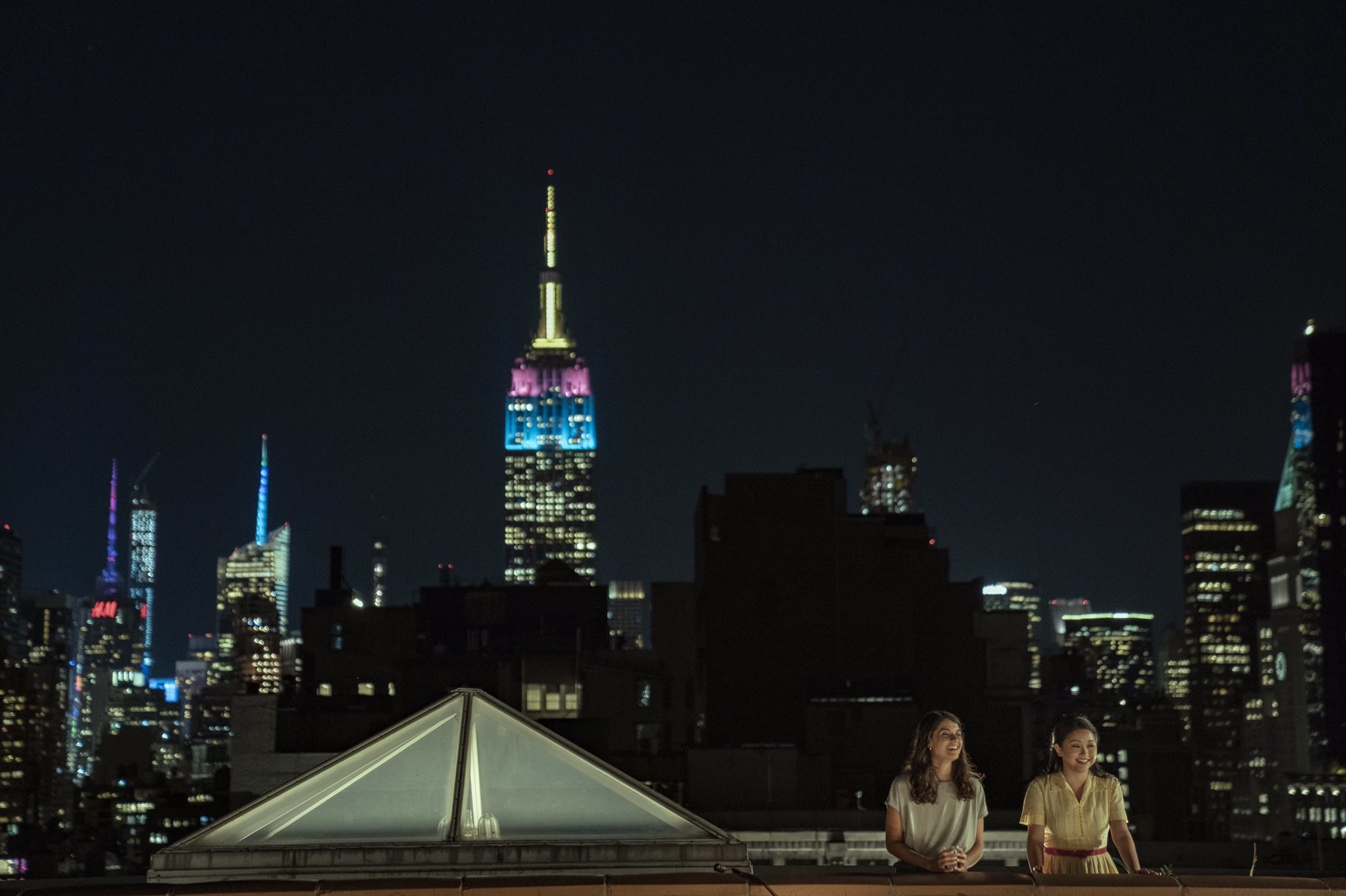 Lara Jean and an NYU student on a NYC rooftop