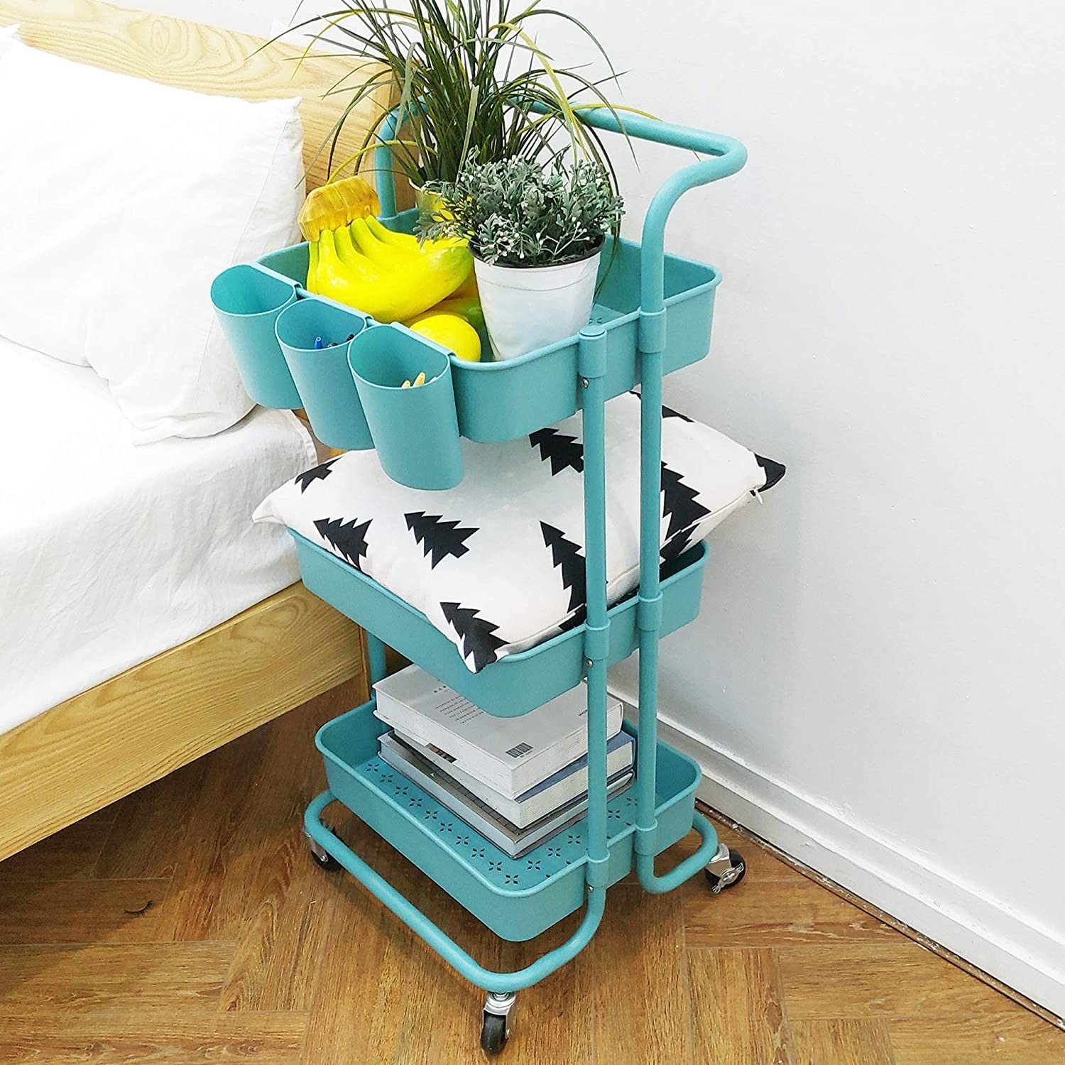 The cart beside a bed
