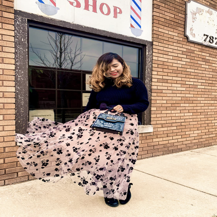 model wearing tulle skirt in pink 