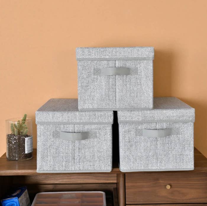 The set of three fabric baskets in gray