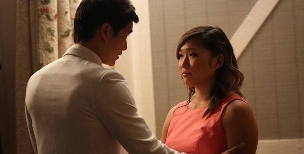 Mike and Tina from "Glee" talking about getting back together but deciding they need to go their separate ways.