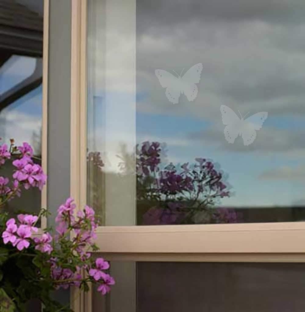 two butterfly decals on a window