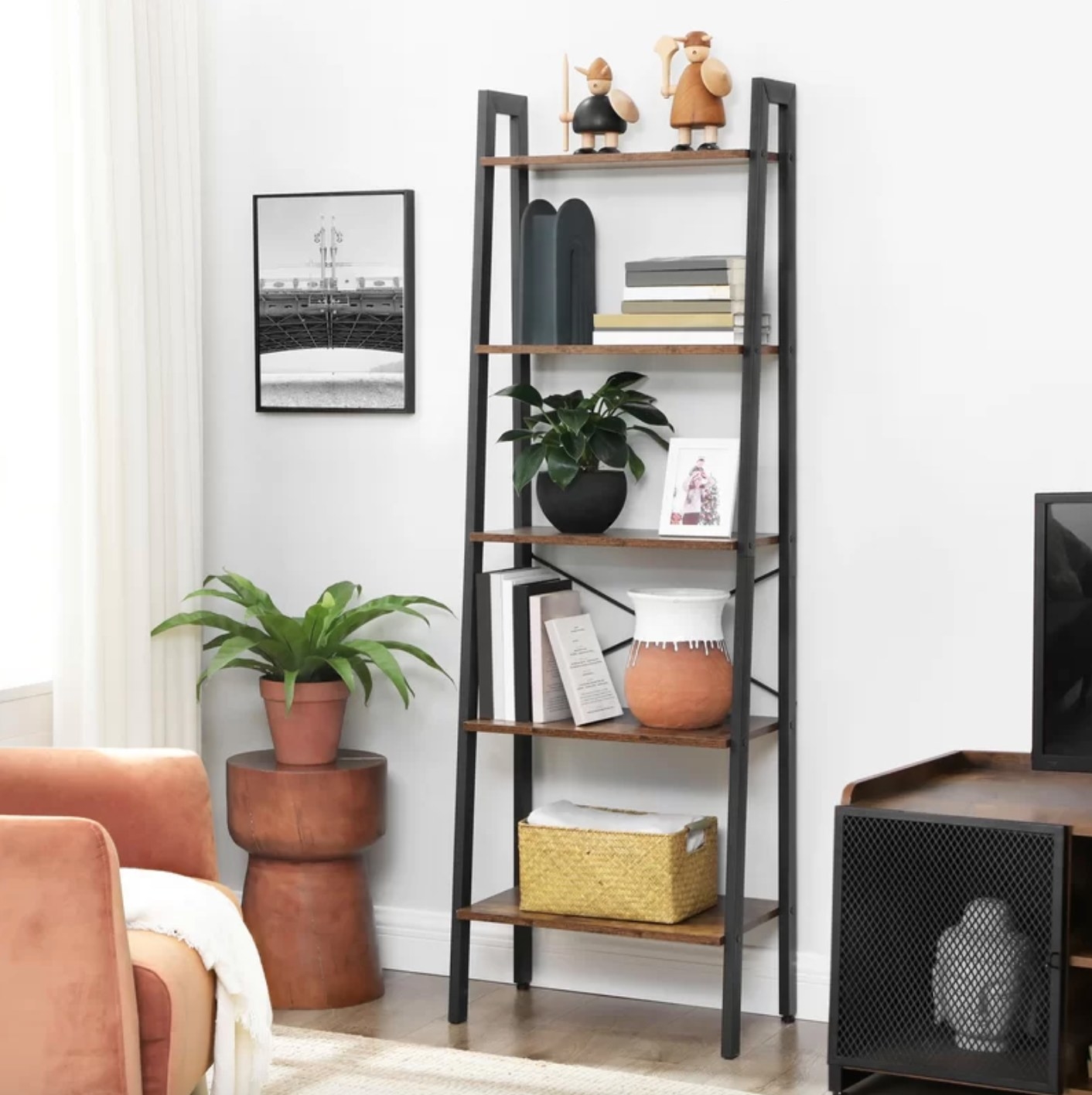 The ladder bookcase in brown