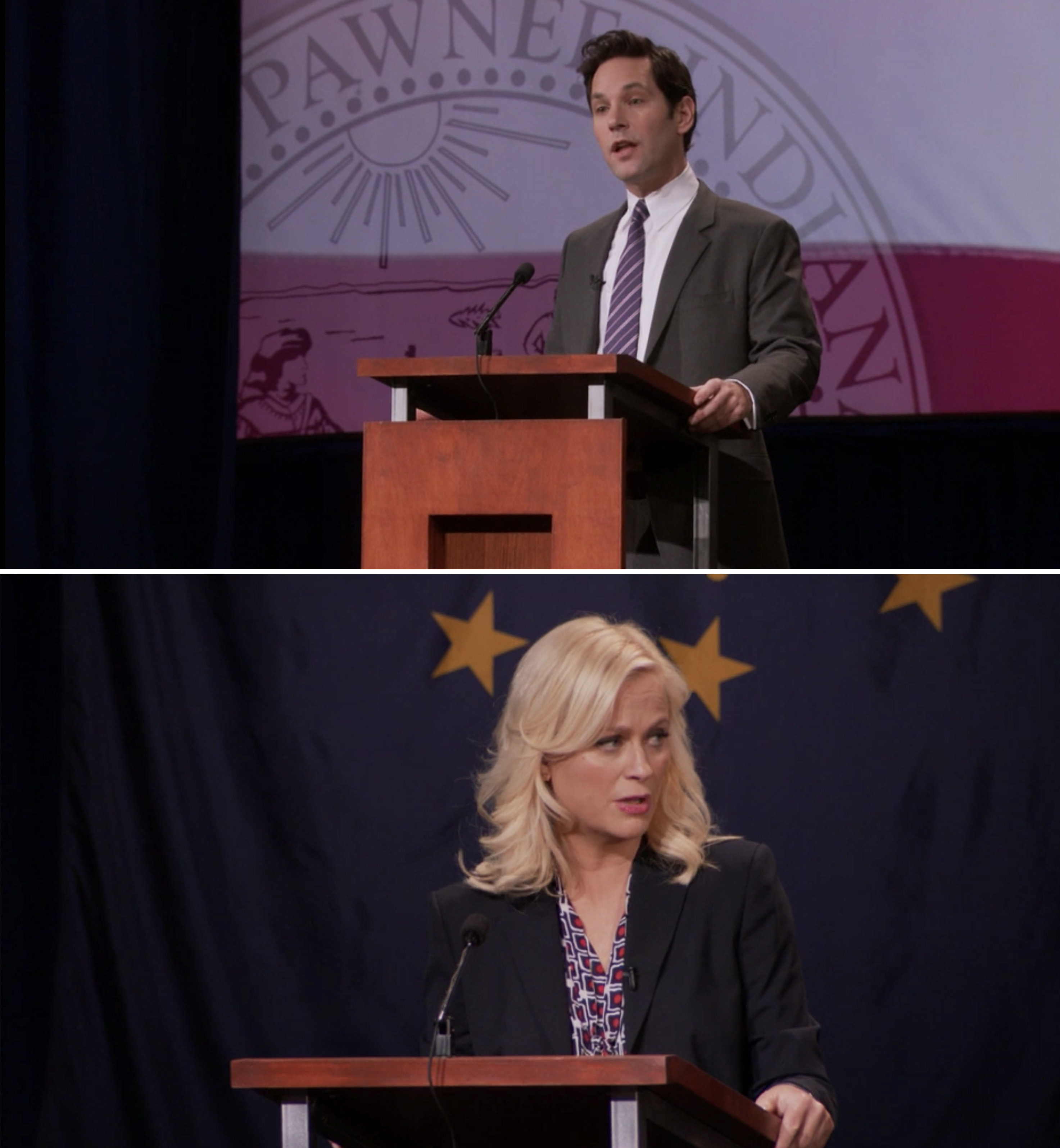 Bobby Newport and Leslie Knope debating