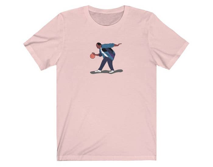 A T-shirt with Stanley Hudson dribbling a basketball