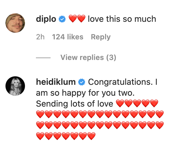 Diplo and Heidi Klum also congratulated Paris on her engagement