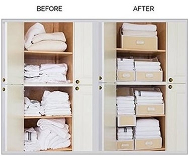 before and after showing messy and then tidy linens