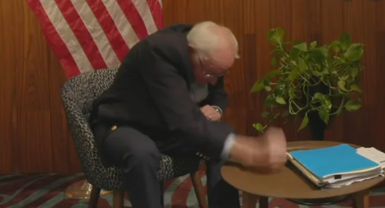 Bernie Sanders slamming fist on table meme