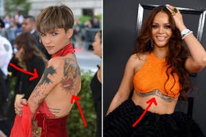 Rihanna and Ruby Rose looking gorgeous while showing off their tattoos
