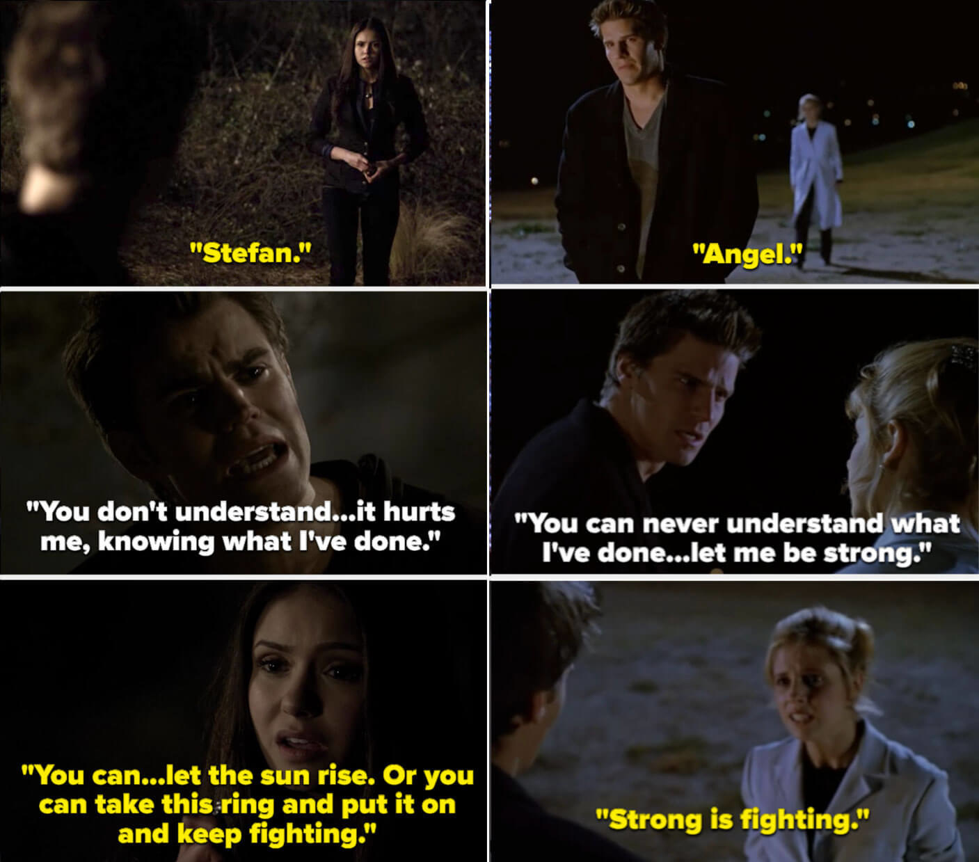 Elena begs Stefan to keep fighting and Buffy does the same for Angel