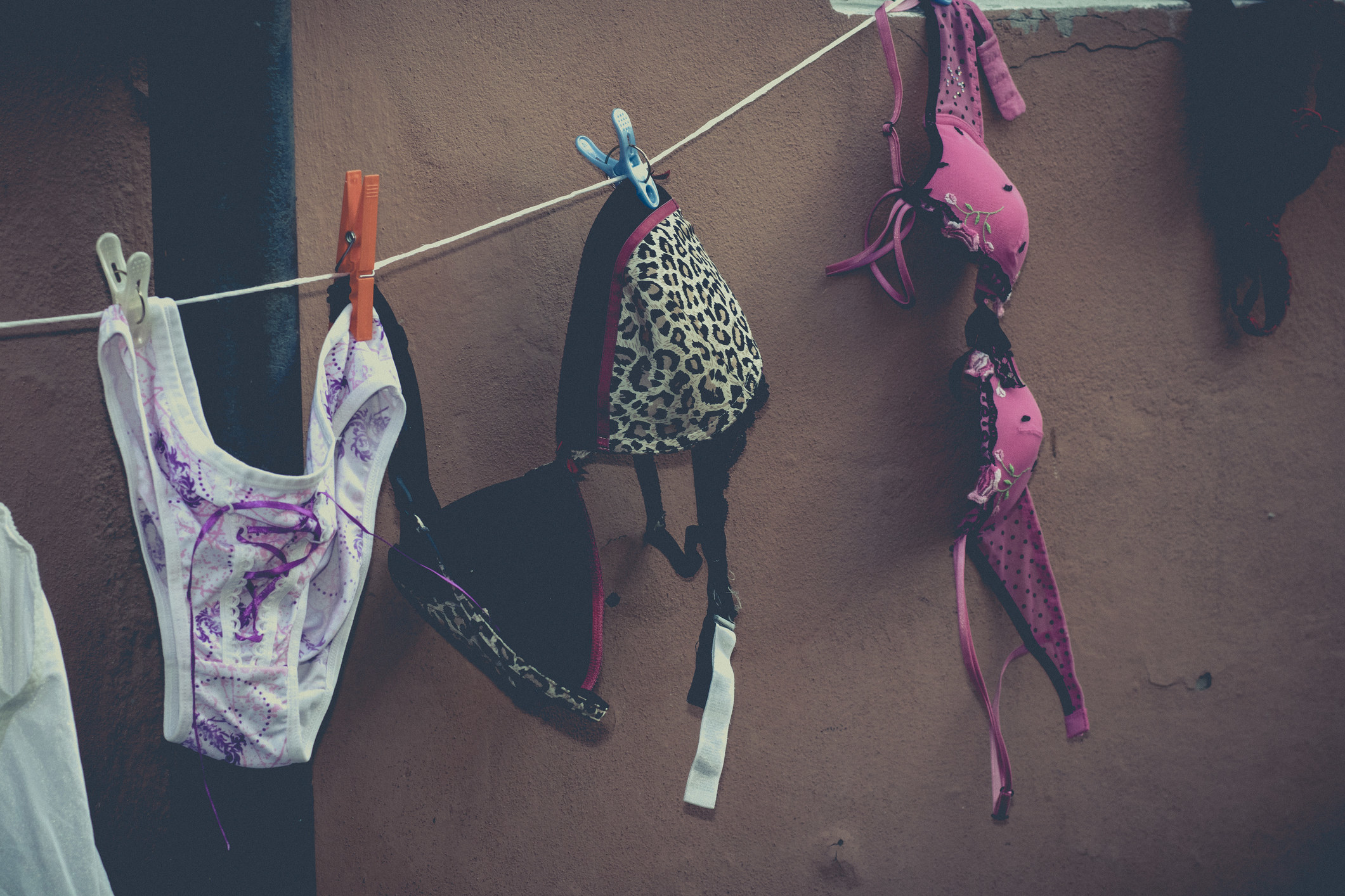 An image of lingerie hanging on a clothes line