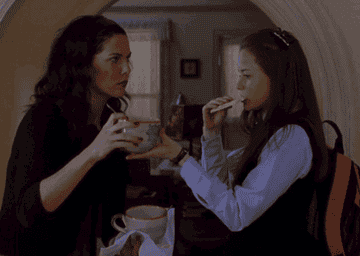 Rory and Lorelai doing their morning routine 