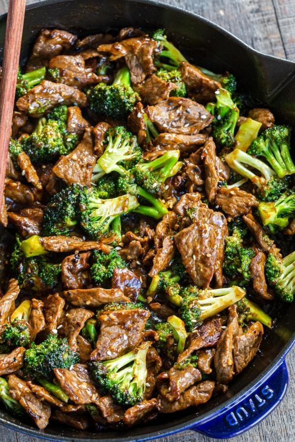 Skillet beef with broccoli.