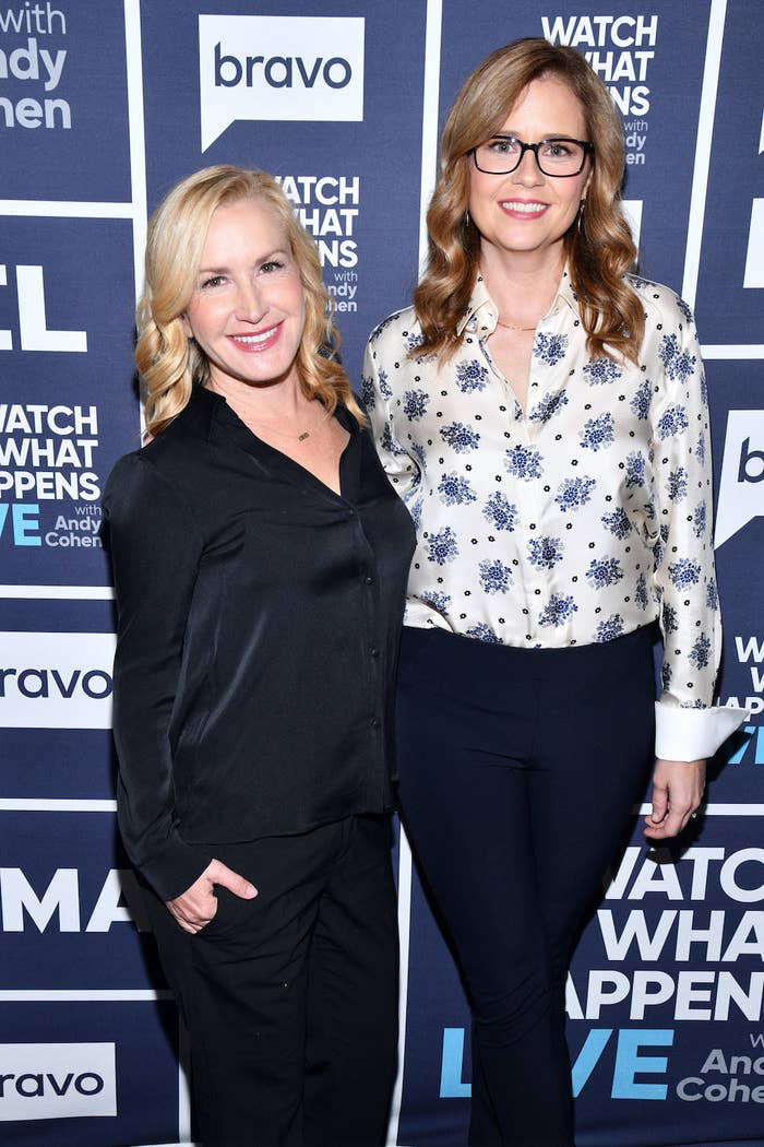Angela Kinsey and Jenna Fischer standing next to each other at an event for Watch What Happens Live With Andy Cohen
