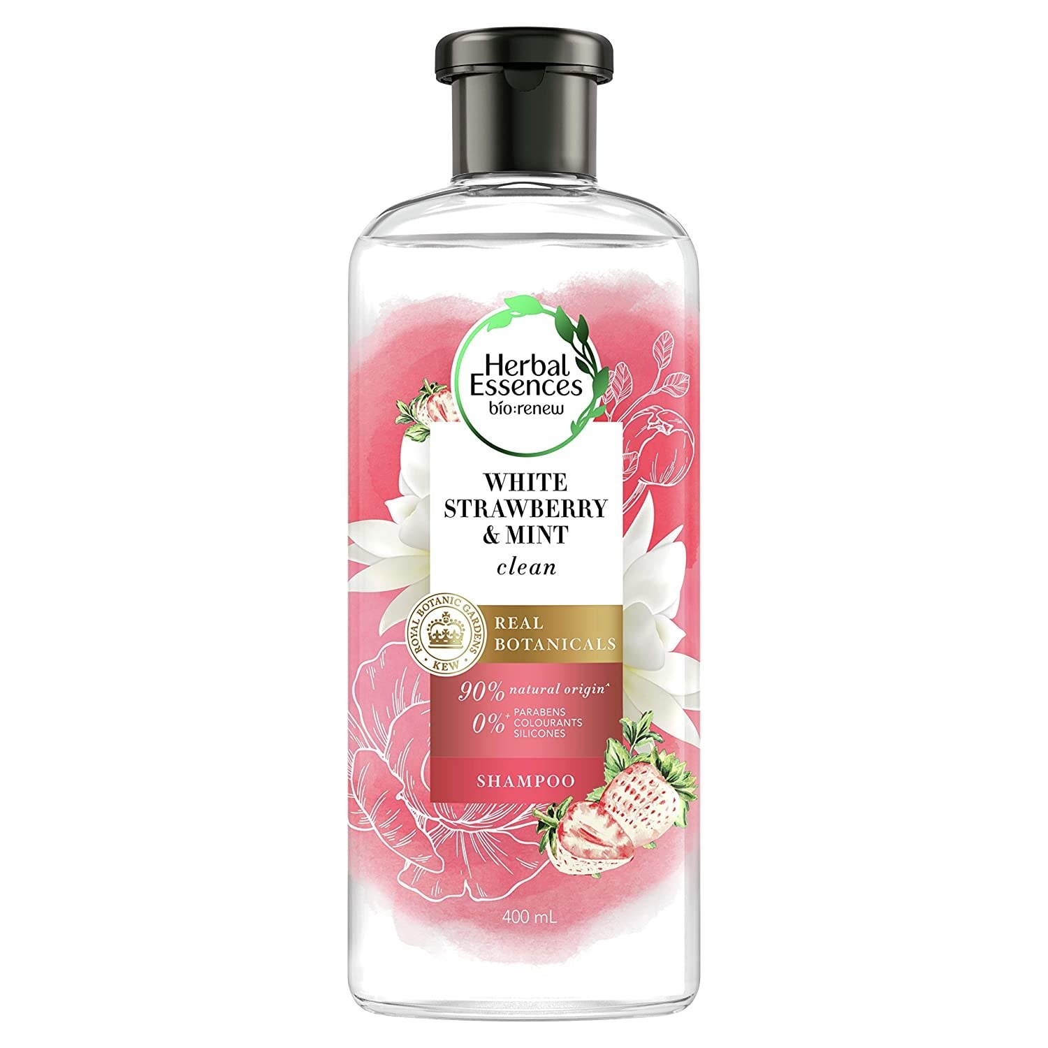 Bottle of the strawberry and white mint shampoo 