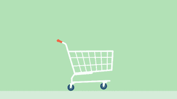 Illustrated GIF of groceries falling into a grocery cart
