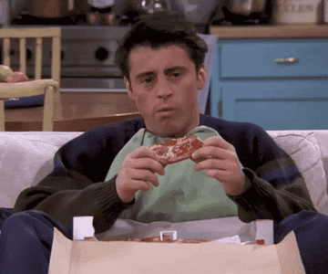 Matt Le Blanc as Joey eats pizza and says &quot;I don&#x27;t know&quot;