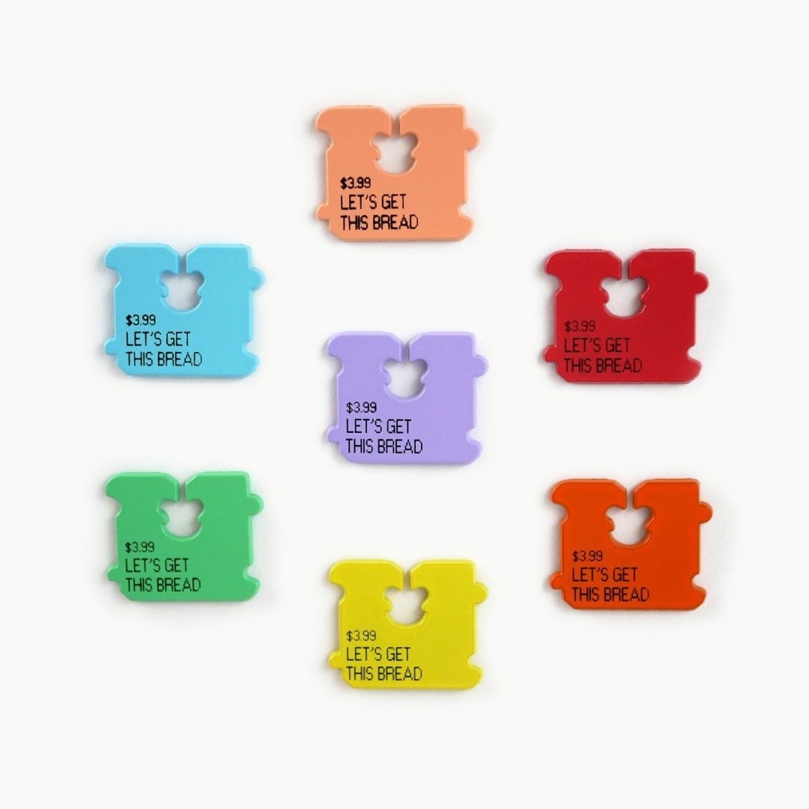 The bread tag pin in all seven colors