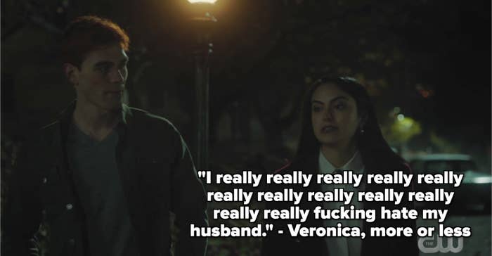 Veronica and Archie walking with a caption about how veronica really really really hates her husband