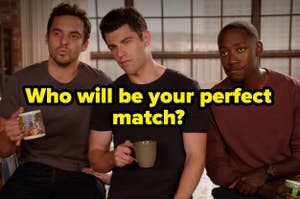 Jake Johnson as Nick Miller, Max Greenfield as Winston Schmidt, and Lamorne Morris as Winston Bishop in the show "New Girl."