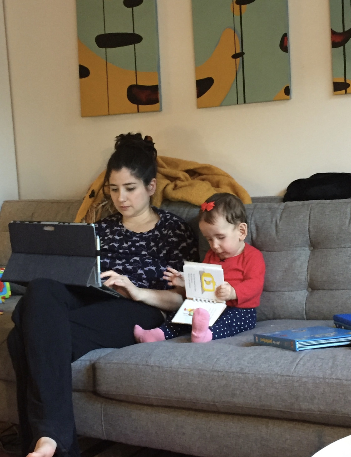 Loryn and Dalia working on computers