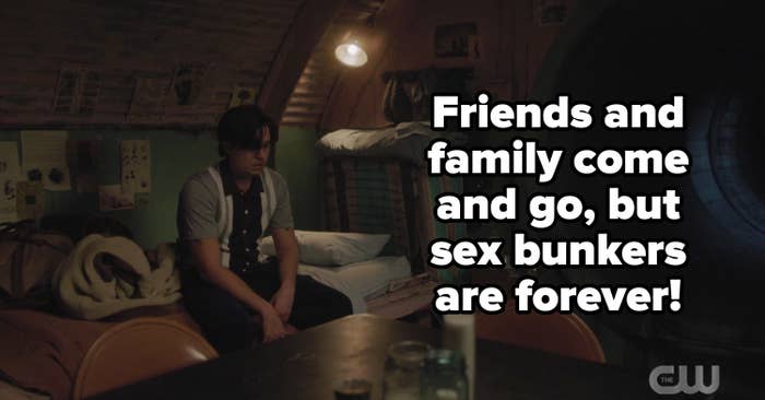 Jughead in the sex bunker with the caption &quot;Friends and family come and go, but sex bunkers are forever!&quot; 