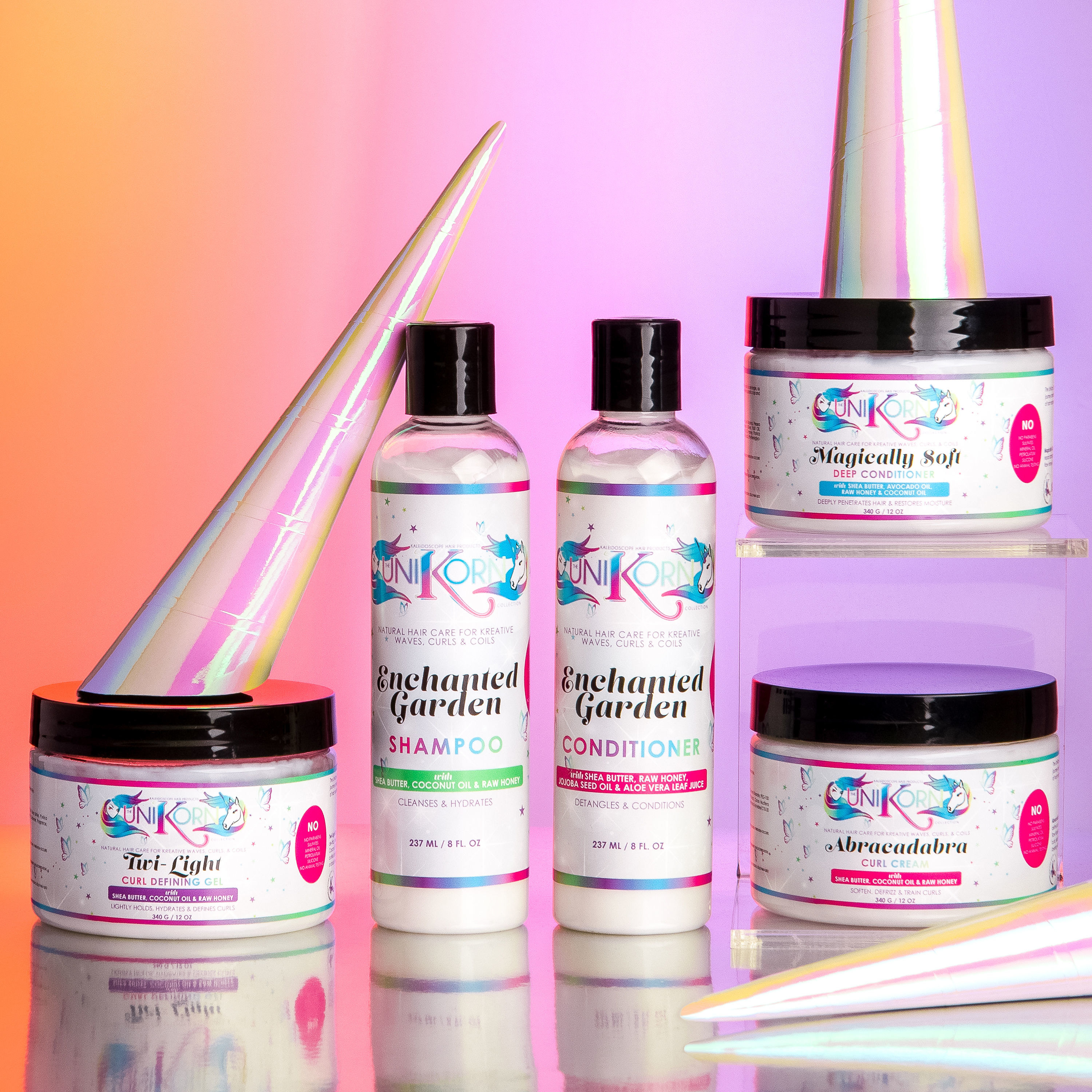 the kaleidoscope unikorn specialty box, including five full-sized hair products 