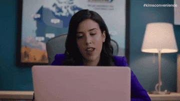 A gif of Shannon Power in Kim&#x27;s Convenience smiling into her webcam