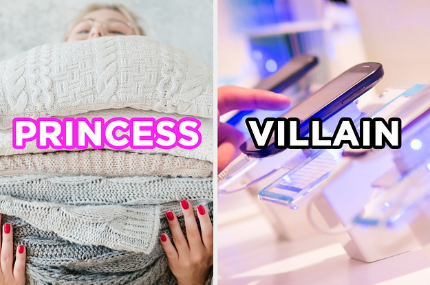 On the left, someone holding a stack of knitted blankets labeled