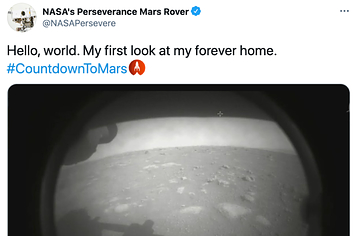 Tweet from NASA's Perseverance Mars Rover landing