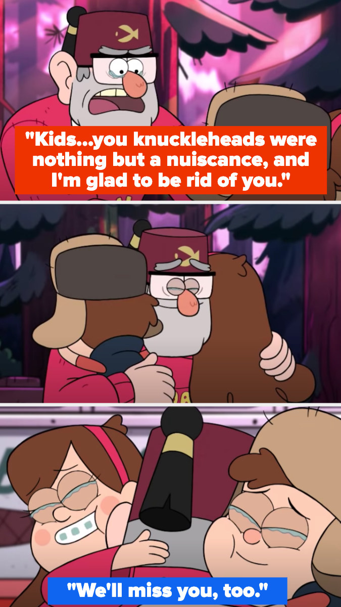 Stan tells Dipper and Mabel he&#x27;s glad to be rid of them while crying, and they hug him, saying they&#x27;ll miss him, too