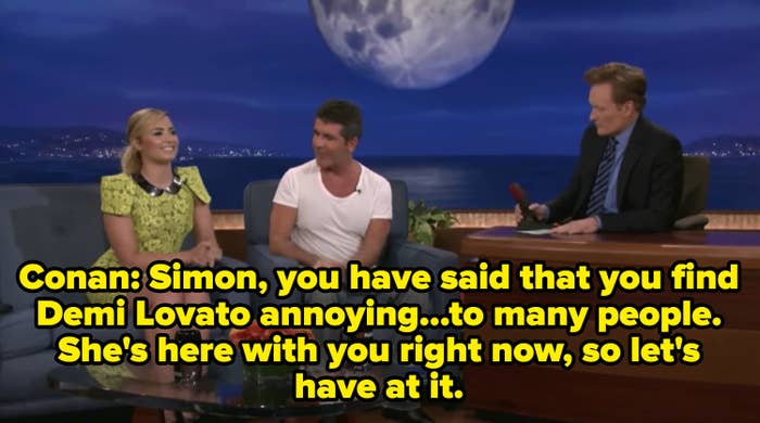 Conan O&#x27;Brian interviewing Simon Cowell and Demi Lovato 