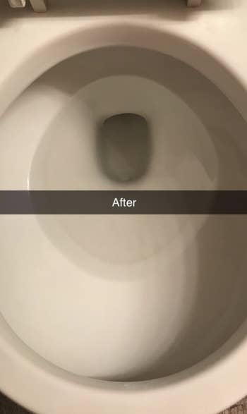 the same reviewer's toilet bowl now looking clean after using the pumice cleaning stone