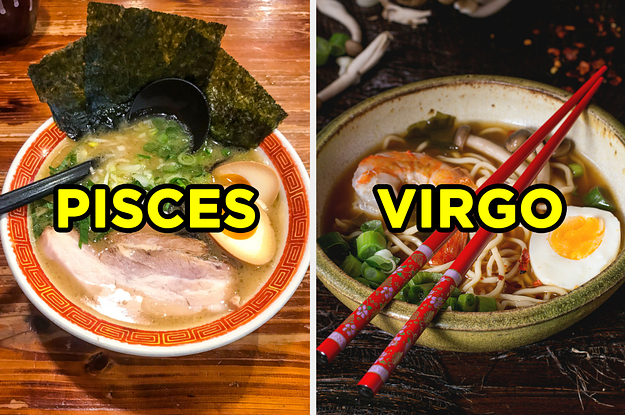 On the left, a bowl of ramen with eggs, pork belly, scallions, and nori labeled