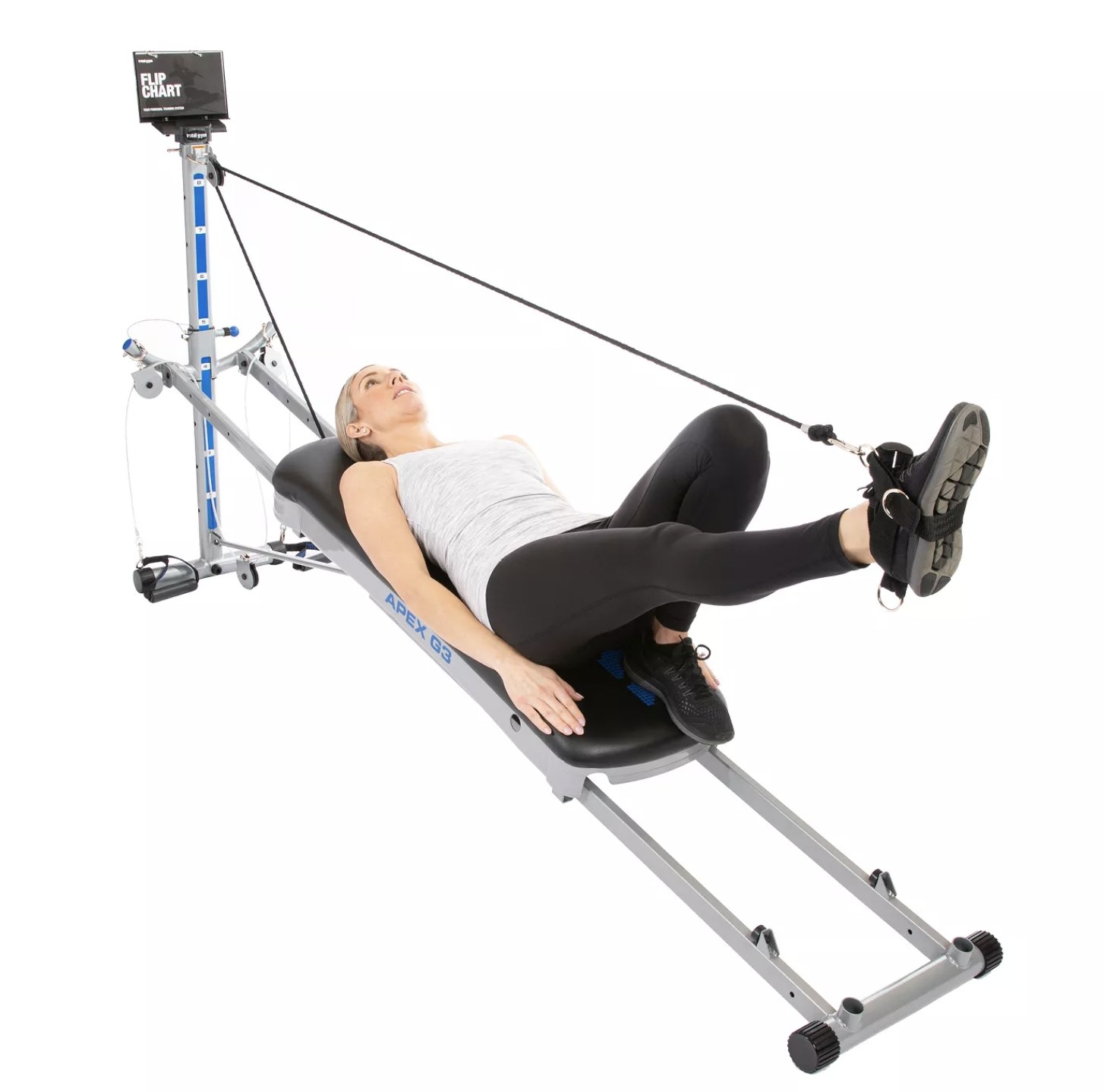 A person using the indoor workout equipment