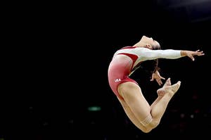 Lauren Hernandez of the United States competes on the balance beam.