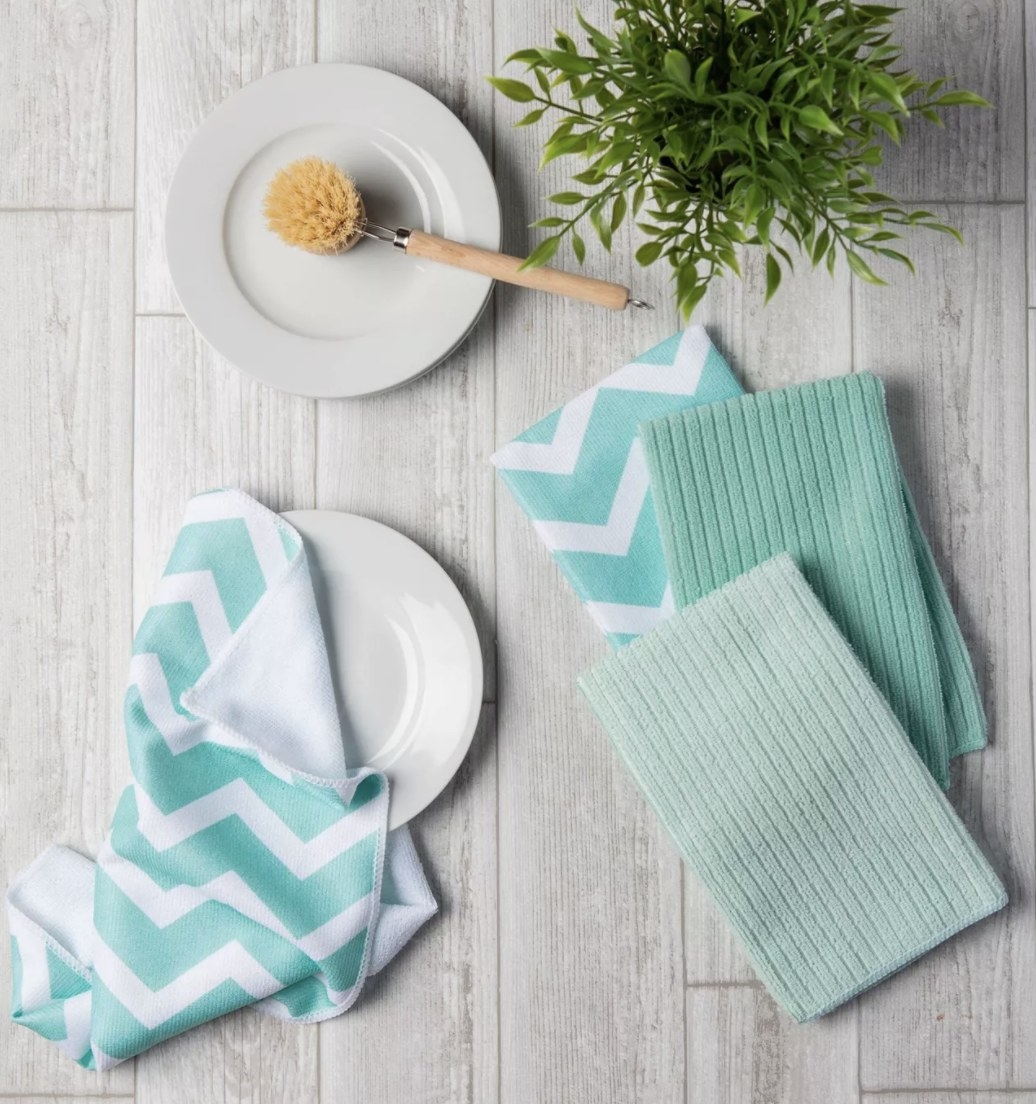 the dish towels in aqua