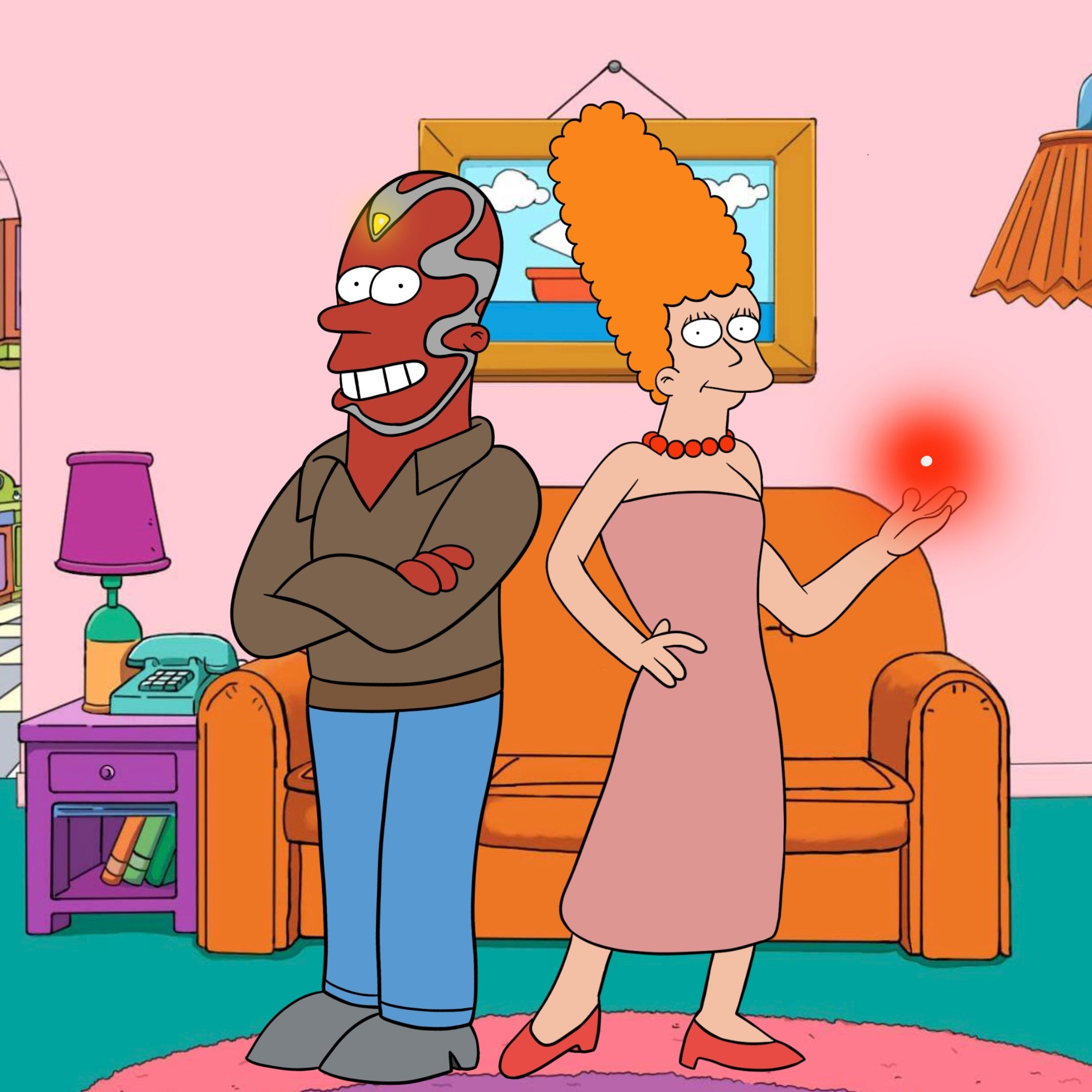 Wanda and Vision drawn as The Simpsons-style characters