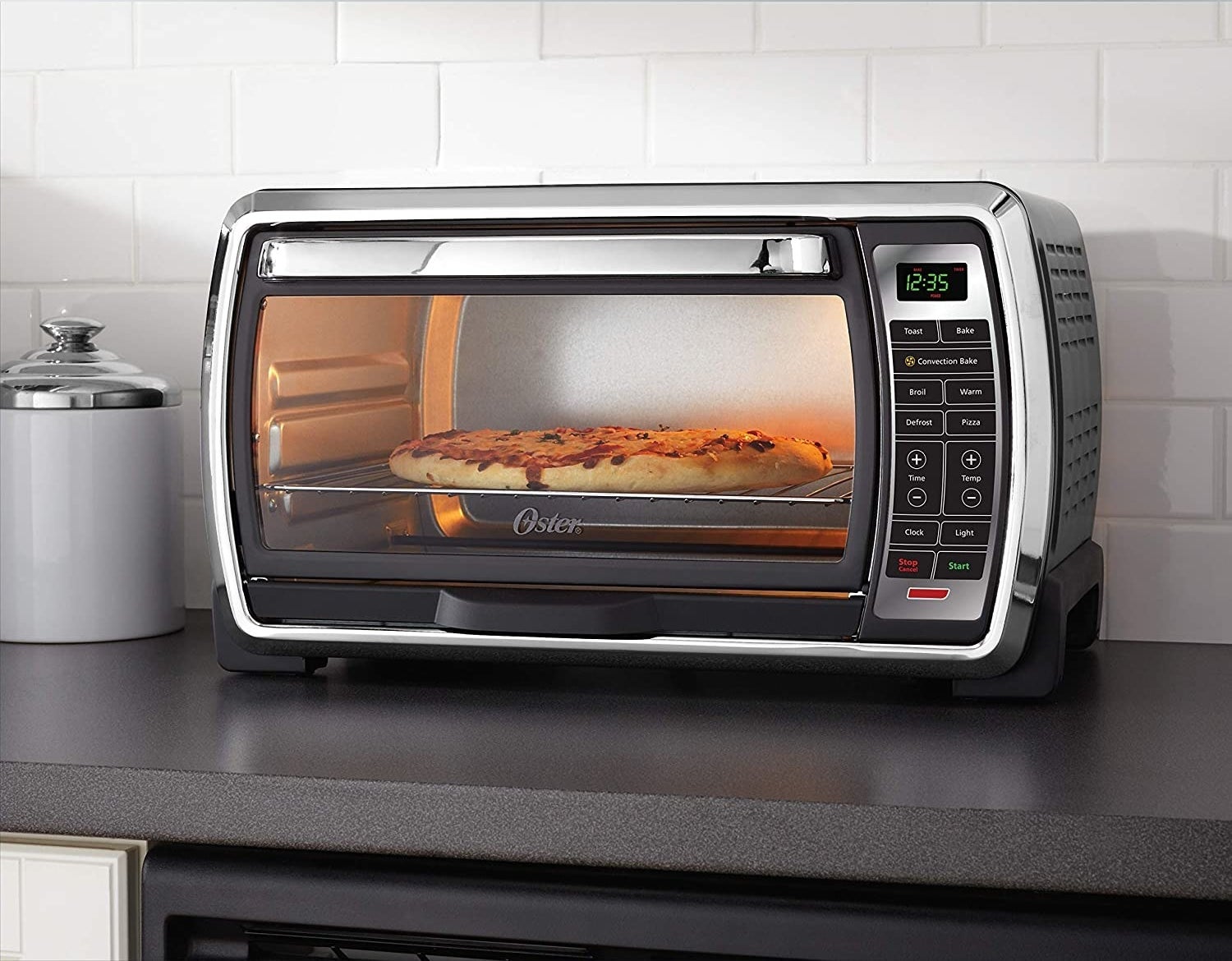 the toaster oven with clear window and button side panel 