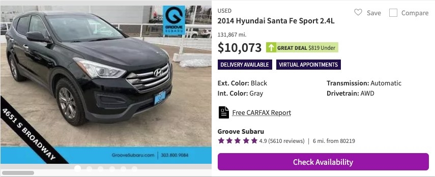 A used car for sale for $10,073