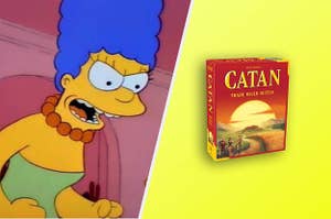 Marge Simpson yelling at a game of Settlers of Catan
