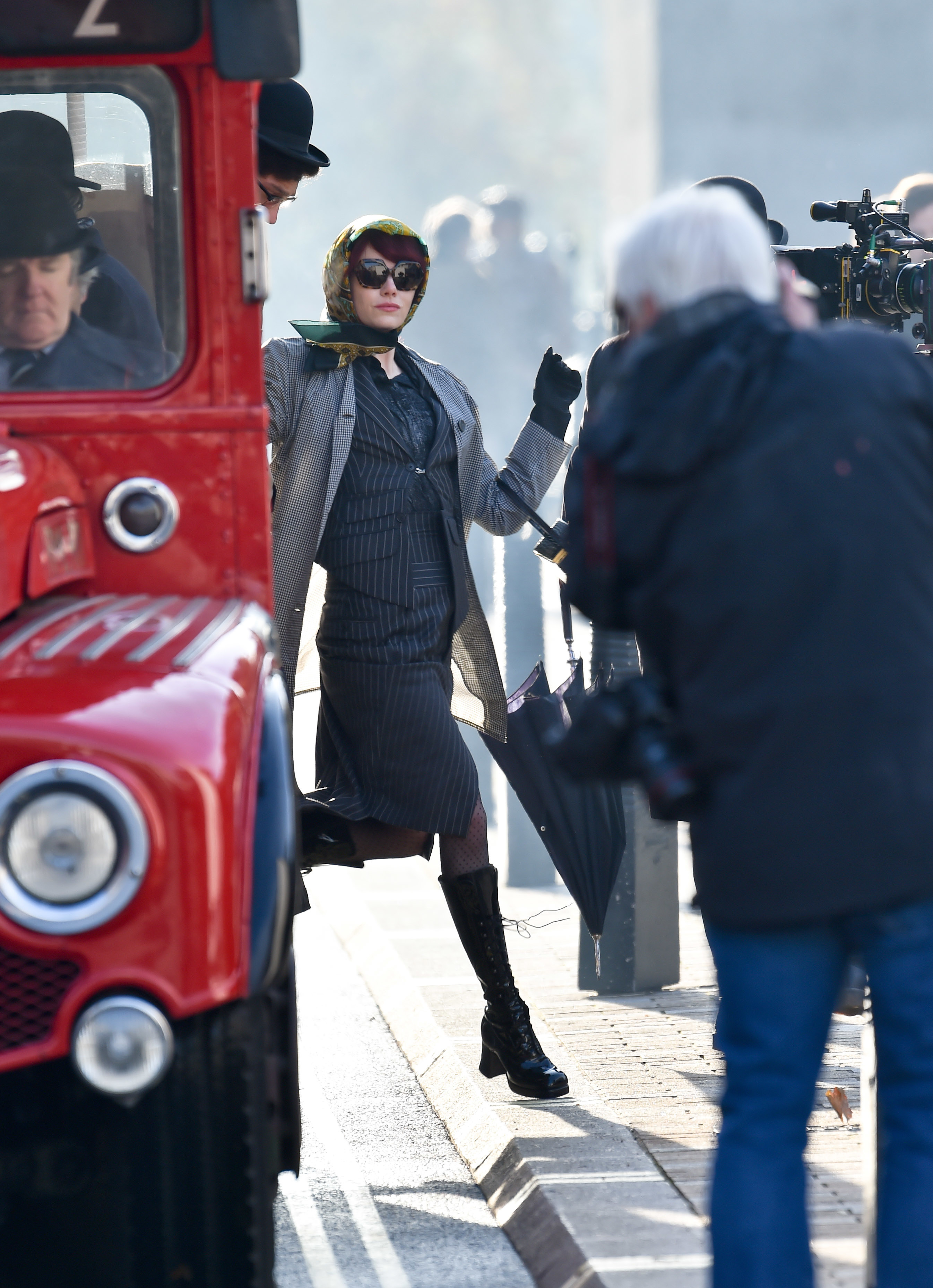 Emma Stone filming Cruella in London