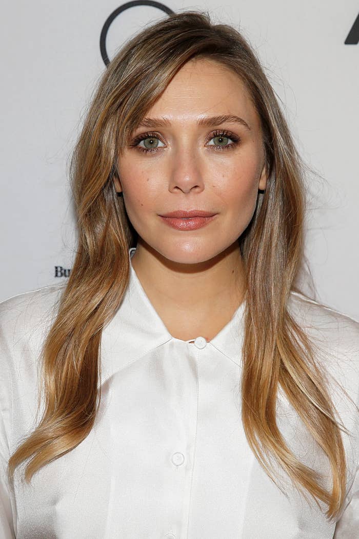 Elizabeth Olsen poses while visiting BuzzFeed&#x27;s AM to DM