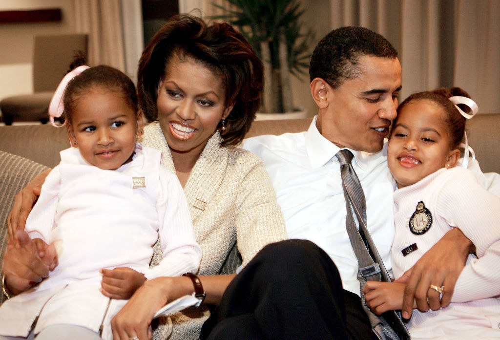 The Obamas in 2008 when the girls are toddlers