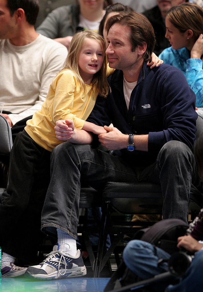 father and daughter are at a knicks game