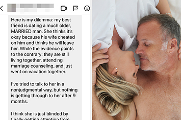 Screenshot of a DM next to a couple having an affair
