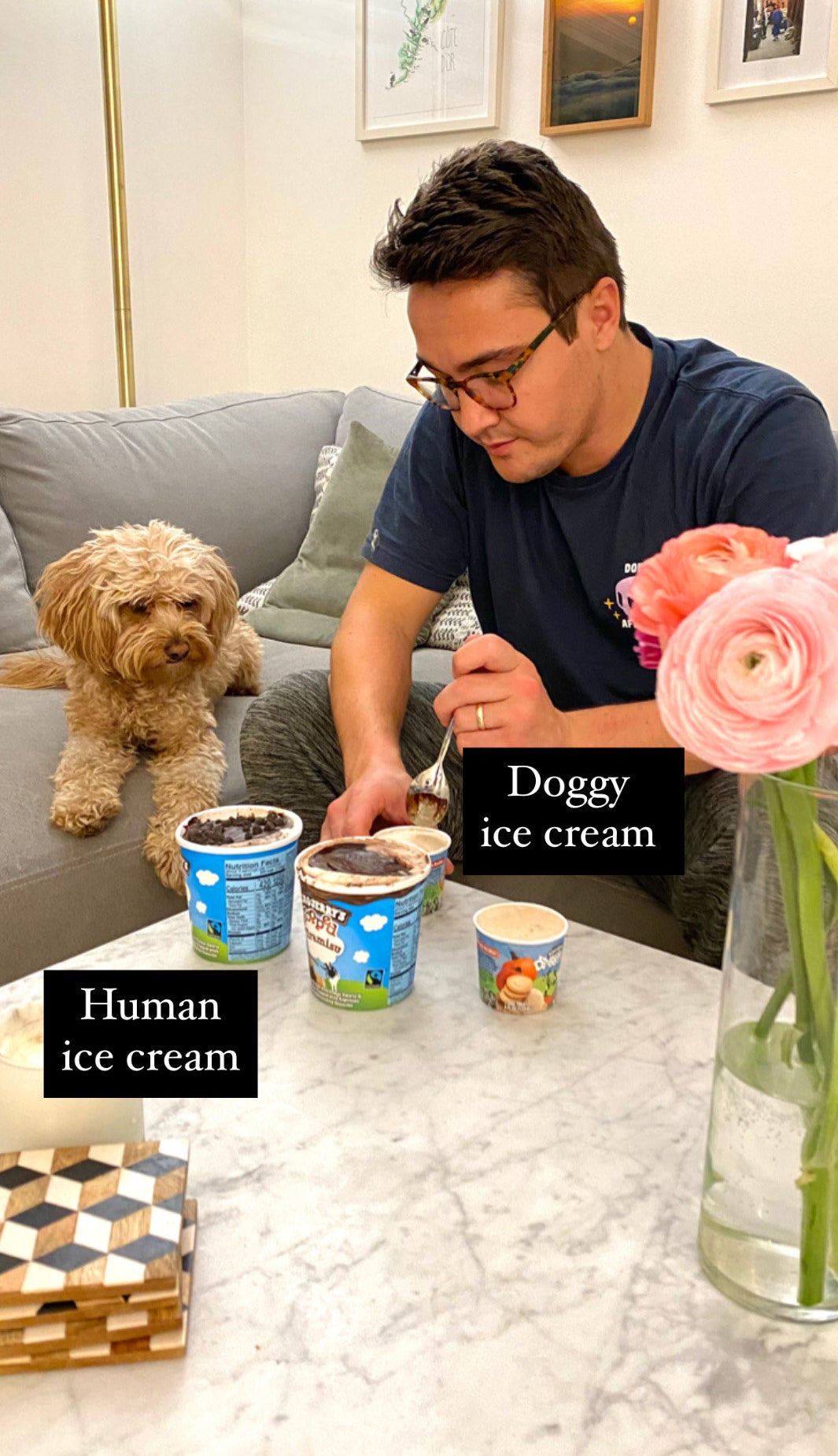 My Husband eating ice cream with Hudson.